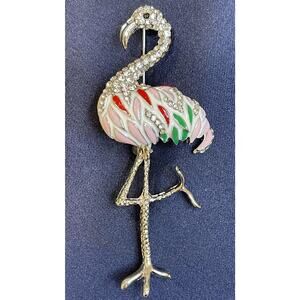 NWOT: Multicolor Flamingo Brooch Pin Enamel Rhinestone Crystal Bird Costume